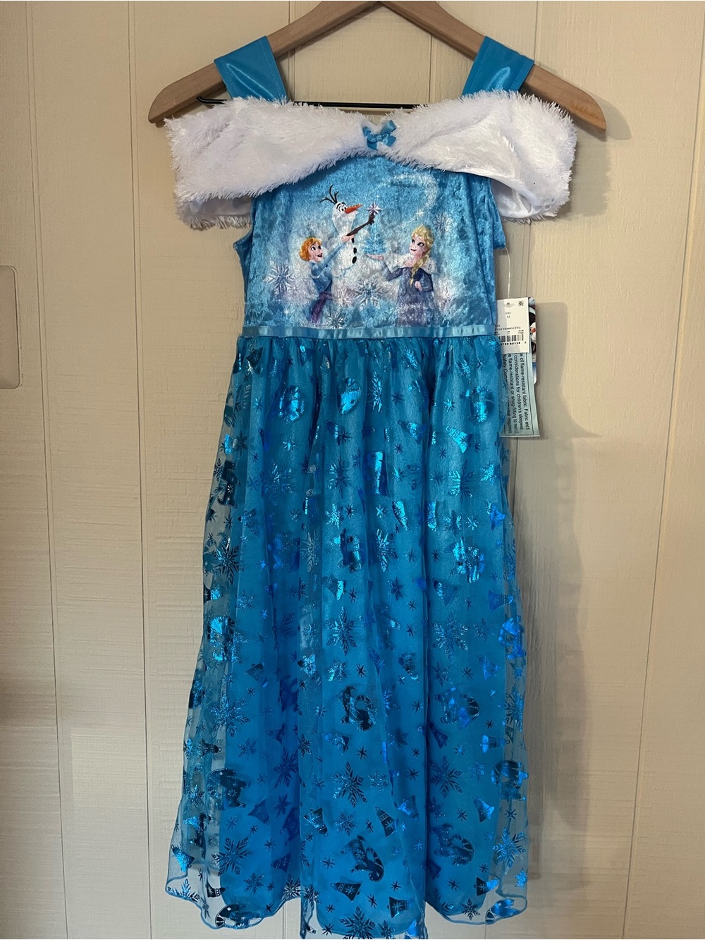 Disney Girls' Frozen Princess nightgown Dress with White Faux-Fur Trim NEW M